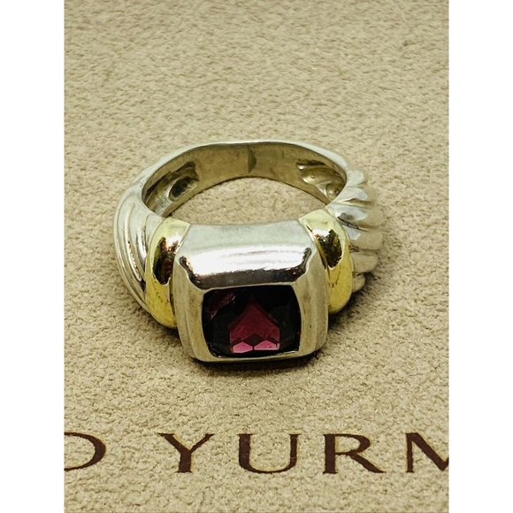 DAVID YURMAN - Sterling Silver 14k Gold & 8mm Garnet Noblesse Ring, Size 5.5 - Picture 8 of 11